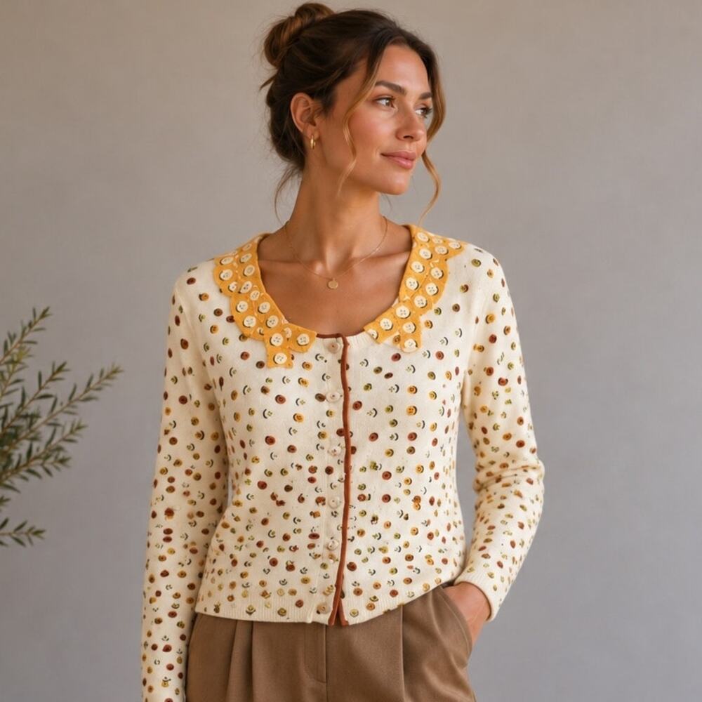 Girls from Savoy Cream Button Print Cardigan Med